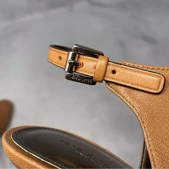 Coach Tan Leather Peep-Toe Slingback Booties - Picture 4 of 11